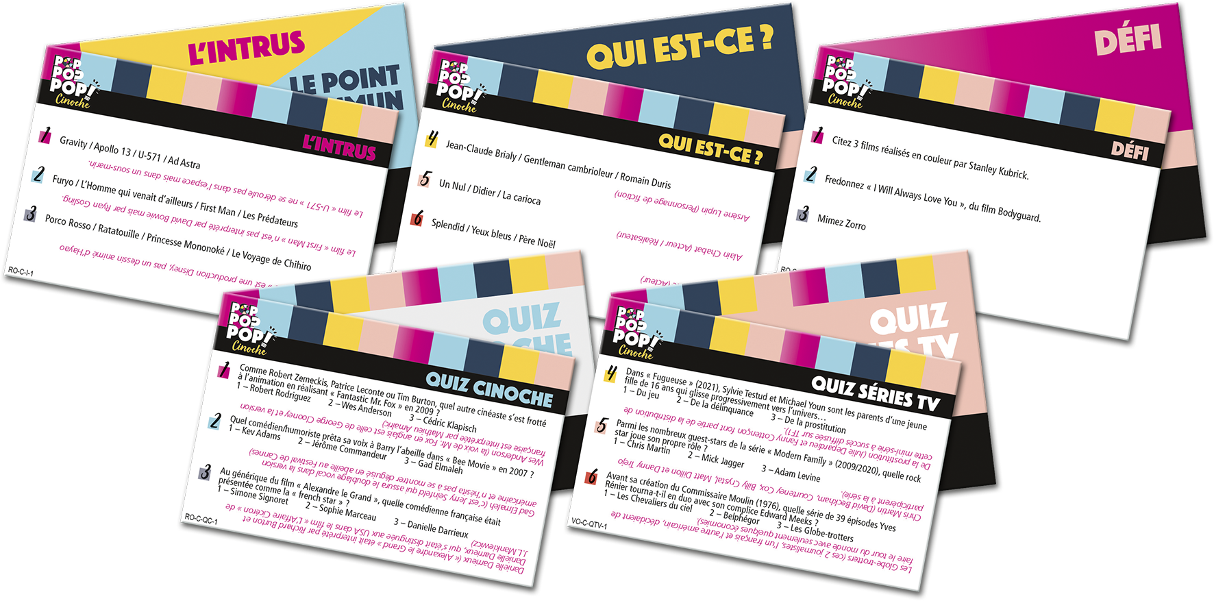 Pop Pop Pop, jeu de société, connaissance, quiz, défis, mimer, fredonner, culture générale, famille, adulte, cinéma, musique, littérature, série TV, célébrités