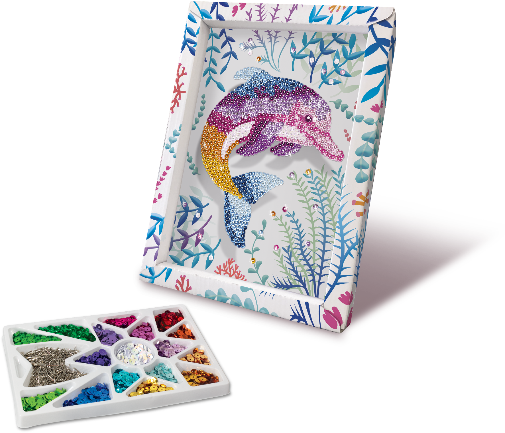 Collection sequins, création artistique, loisir créatif, dauphin, paillettes, activité calme enfant