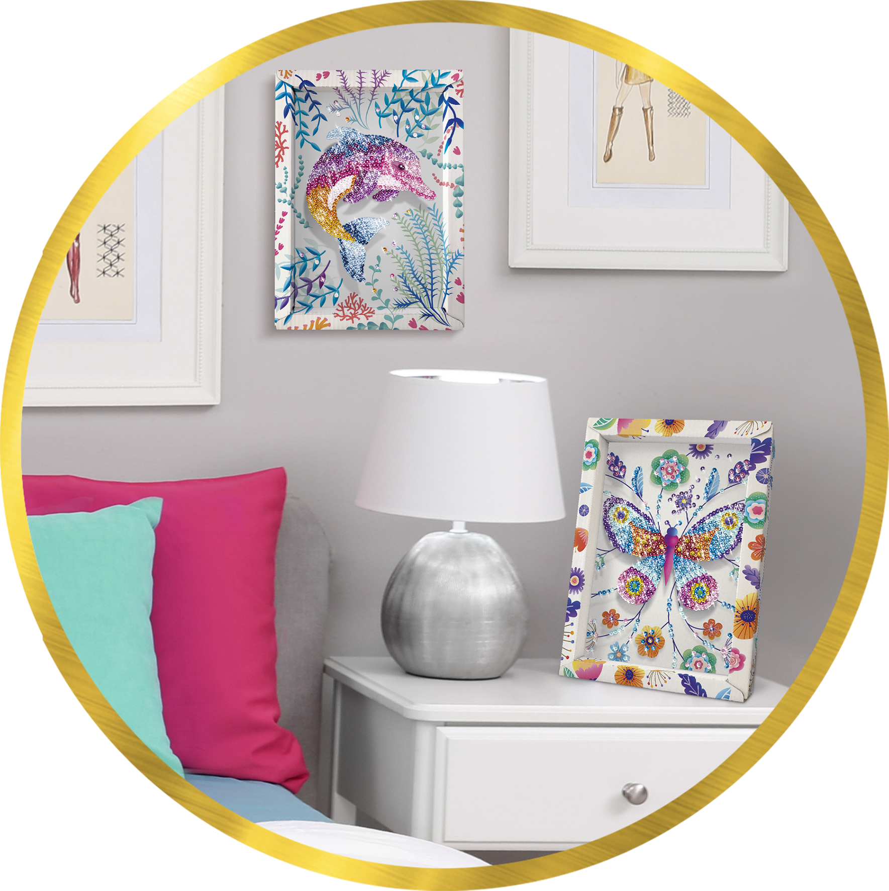 Collection sequins, création artistique, loisir créatif, dauphin, paillettes, activité calme enfant