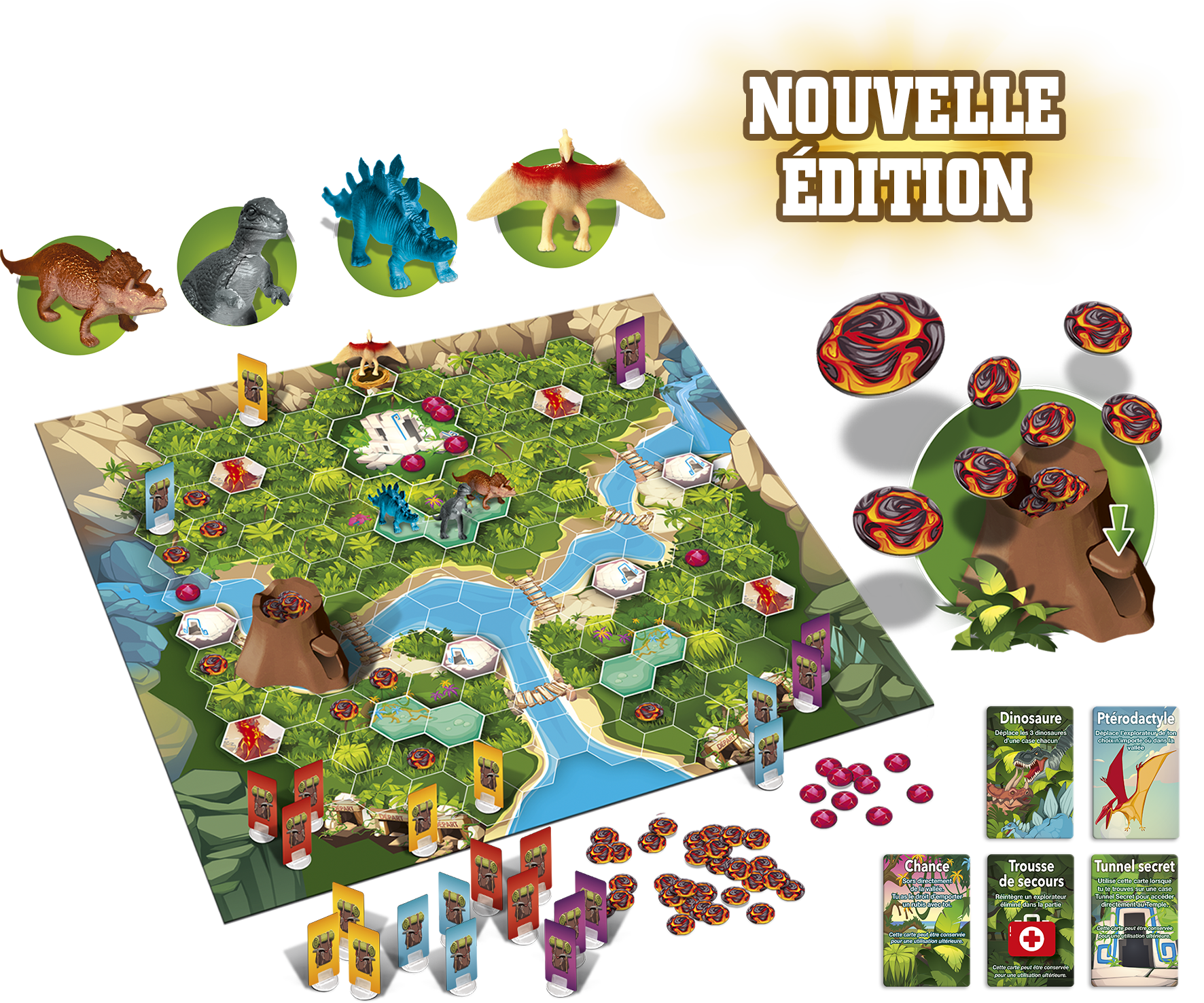 la vallée des dinosaures, jeu de société famille, jeu de course, jeu d'exploration, jeu de société 8 ans