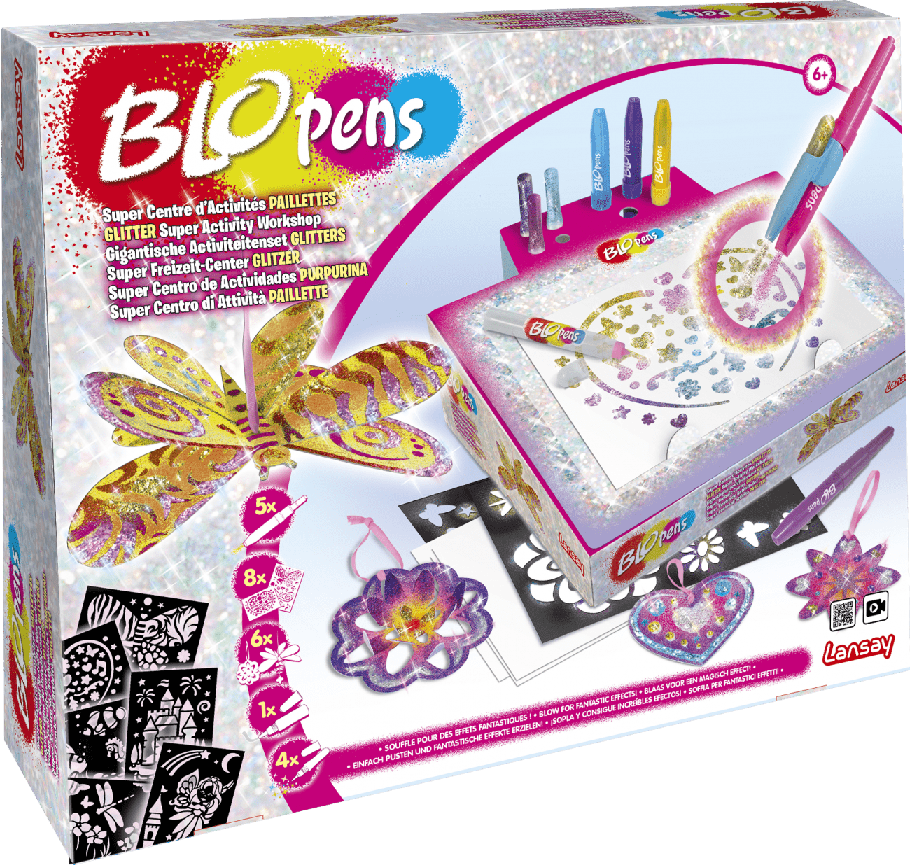BLOPENS Super Centro De Actividades Mágicas, Taller De Dibujo Con Soplido, 13 Rotuladores Y 16 Plantillas, A Partir De 5 Años